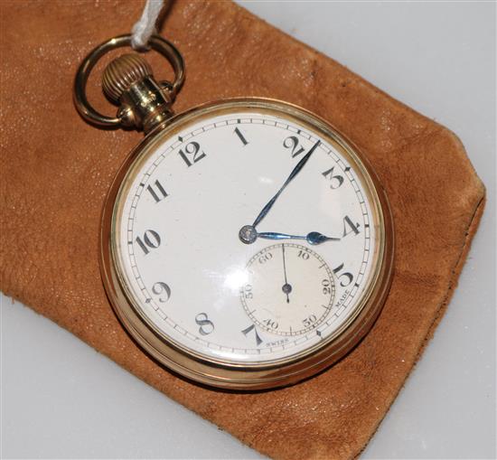 A 1930s 9ct gold keyless lever pocket watch.